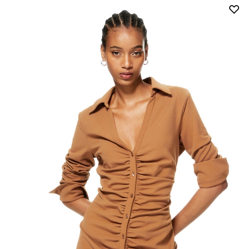 H&M Rust Long Sleeve Ruched Dress - Picture 2 of 4